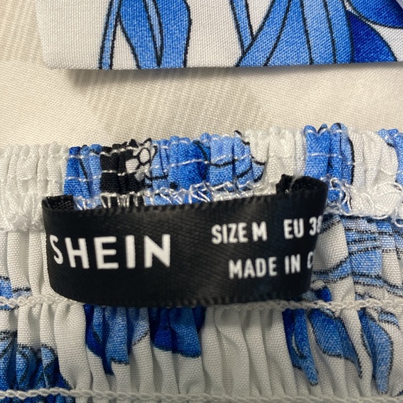 SHEIN White Maxi Dress with Blue Floral Print and Tie Straps Smocked Summer - Picture 4 of 6